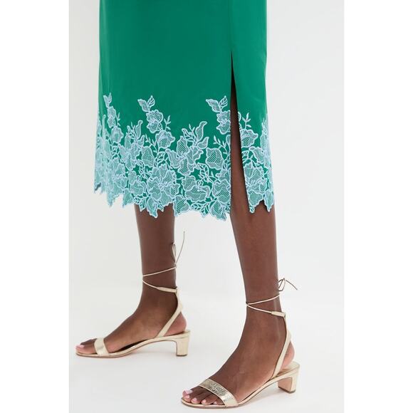 HYACINTH HOUSE Green & Baby Blue Embroidery Eliza Midi Dress Size L NWT - Picture 6 of 8